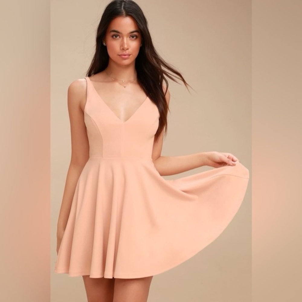 Lulu's Peach V-Neck Dress